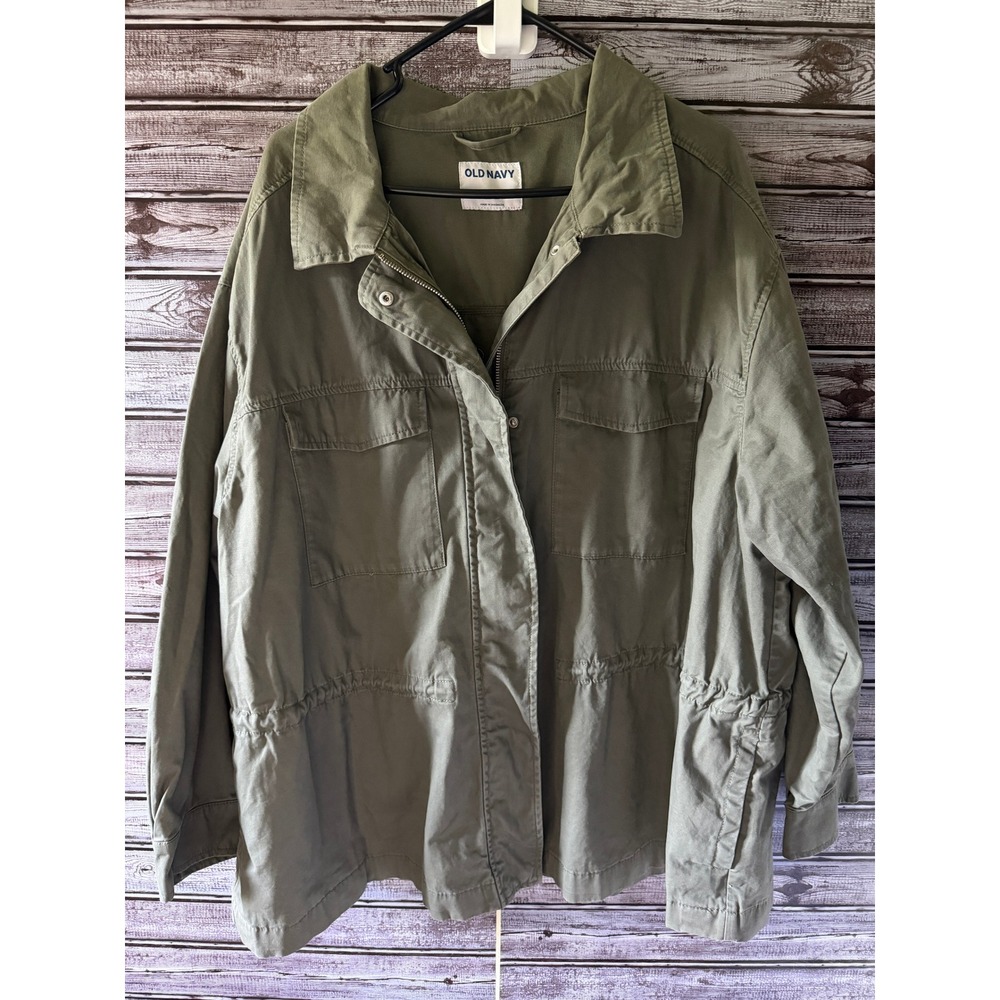 Old Navy Women's Full-Zip/Snap Utility Jacket Size 2X Green Pockets
